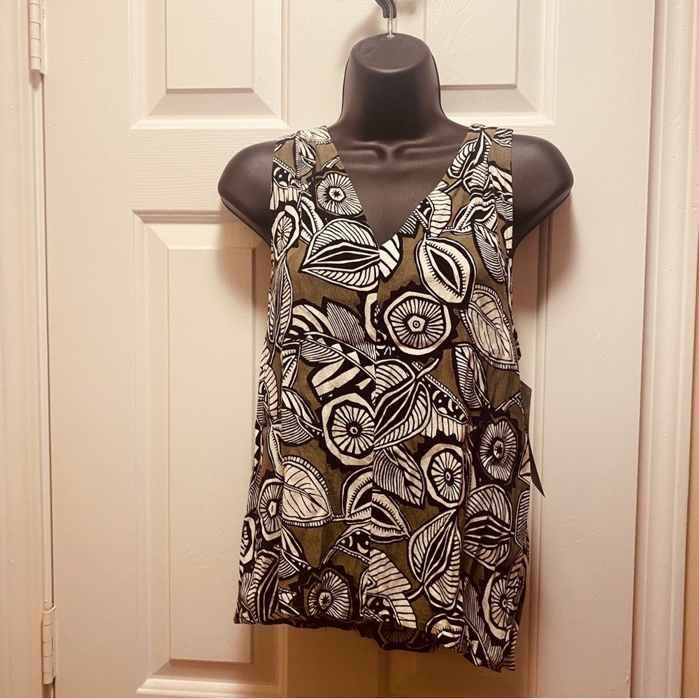 LOFT NWT Women Green/Black  Sleeveless Blouse Small Petite